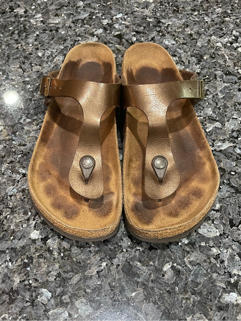Birkenstock Gizeh Bronze Leather Toe-Post Sandals 40 9-9.5